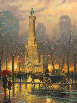 Thomas Kinkade Painting - Chicago Invierno en la Torre del Agua Thomas Kinkade